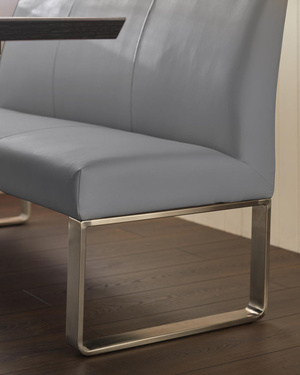 Loop 3 Seater Grey Faux Leather & Stainless Steel Dining Bench With Backrest