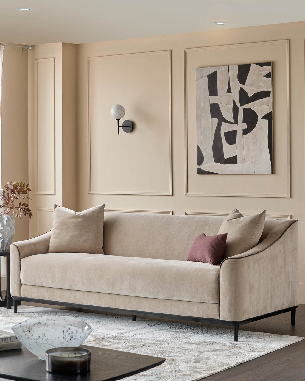 Julep champagne fabric 3 seater sofa