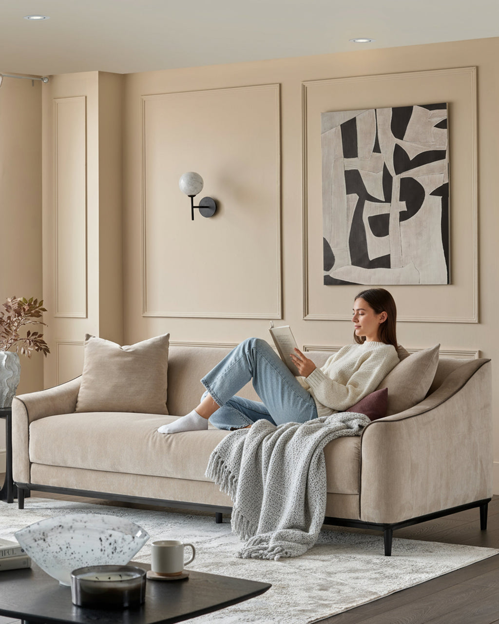 Julep champagne fabric 3 seater sofa