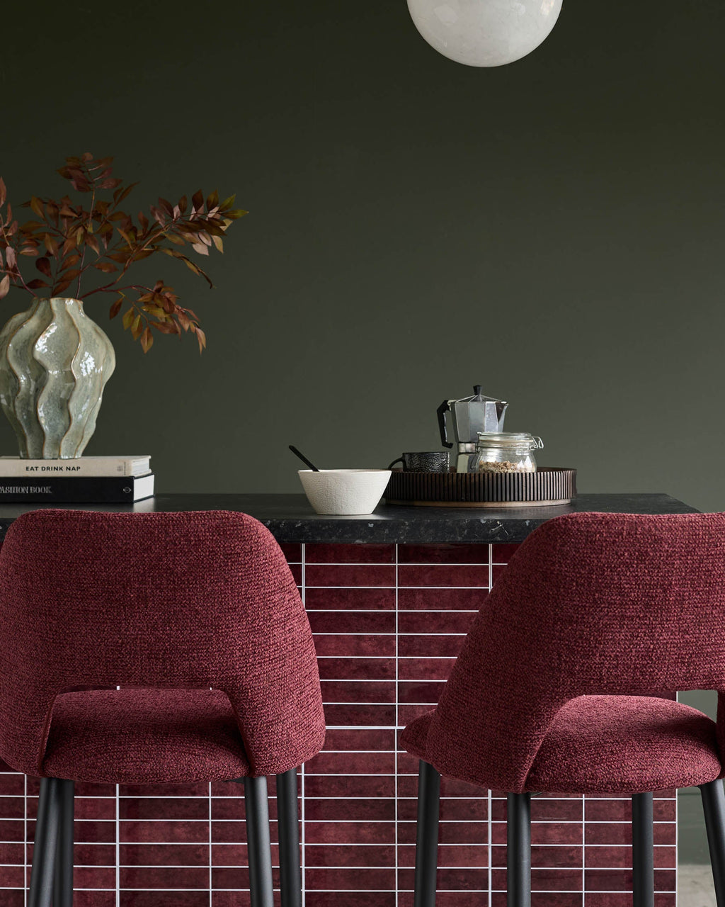 Lottie berry red fabric bar stool