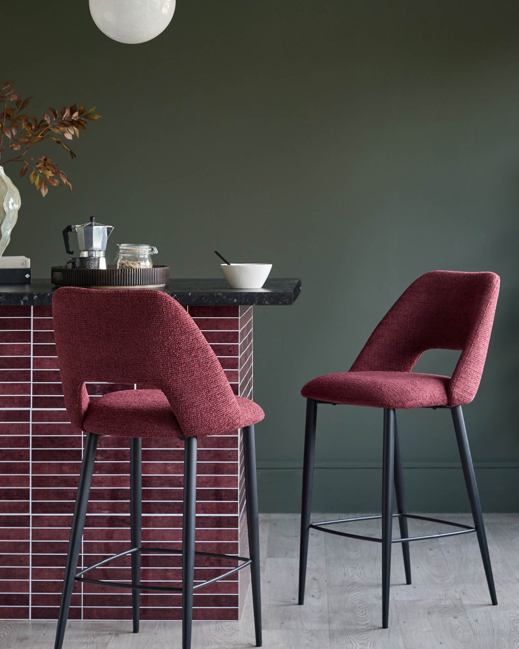 Lottie berry red fabric bar stool