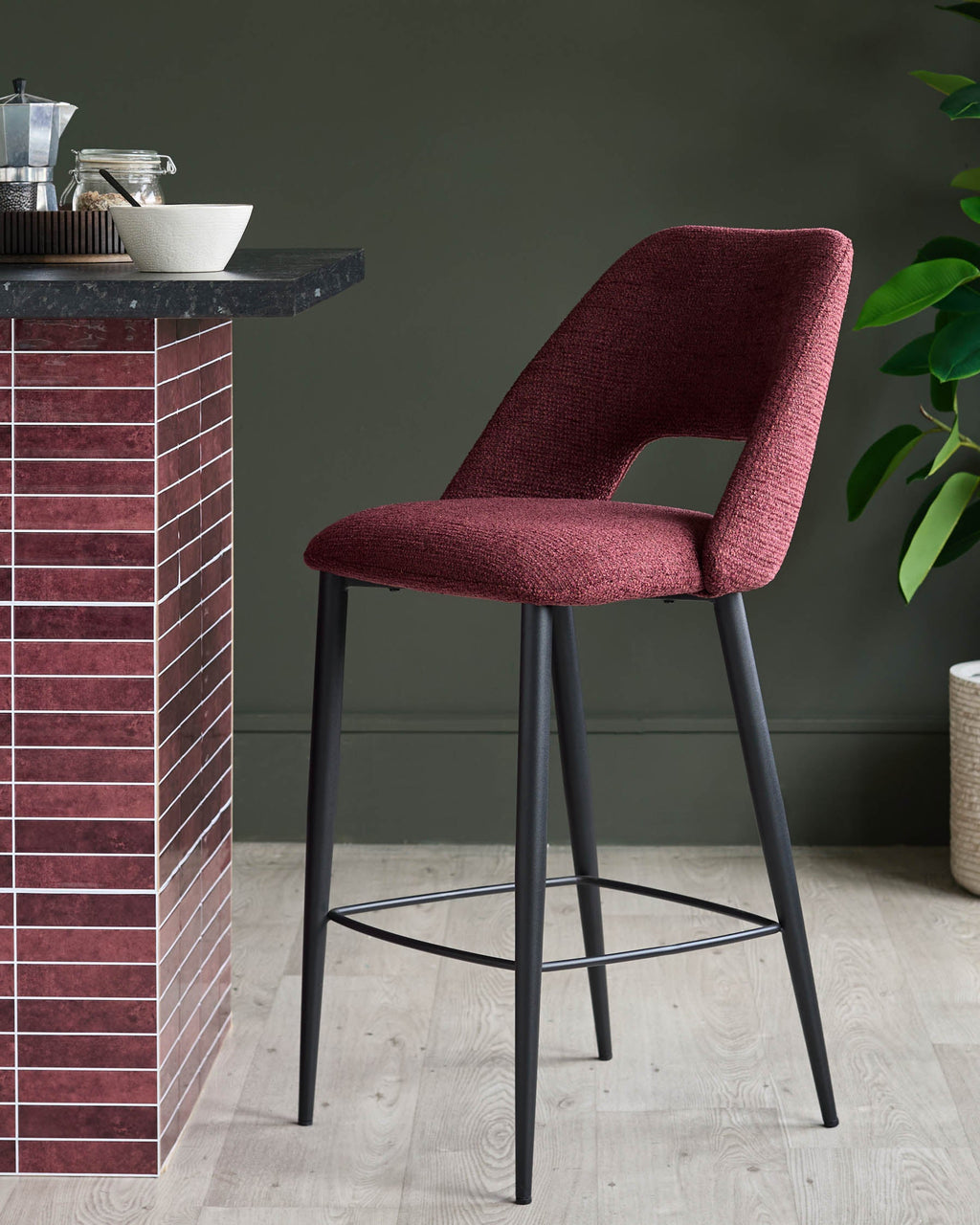 Lottie berry red fabric bar stool