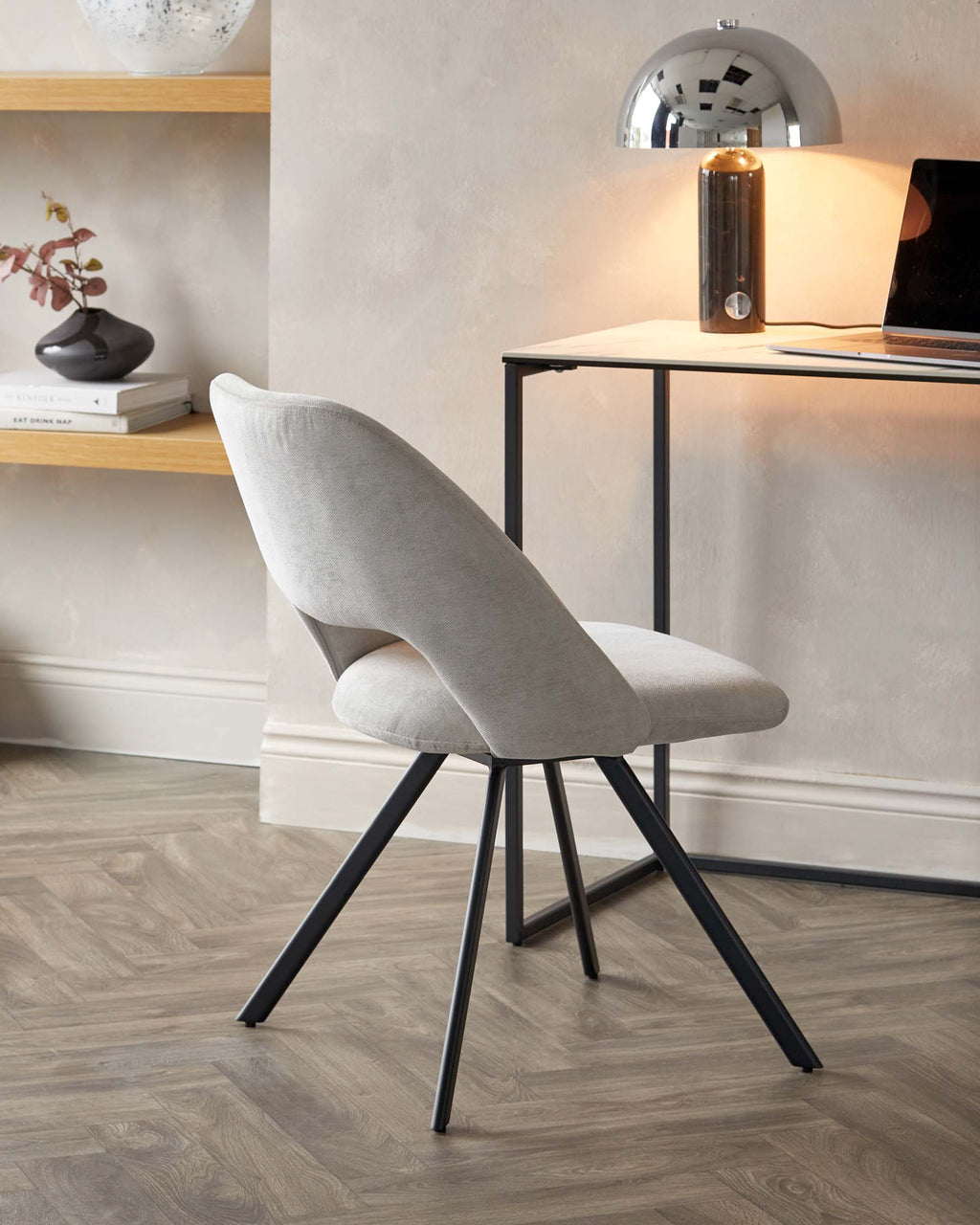 Lottie Swivel Black Metal Chair Mid Grey Soft Weave