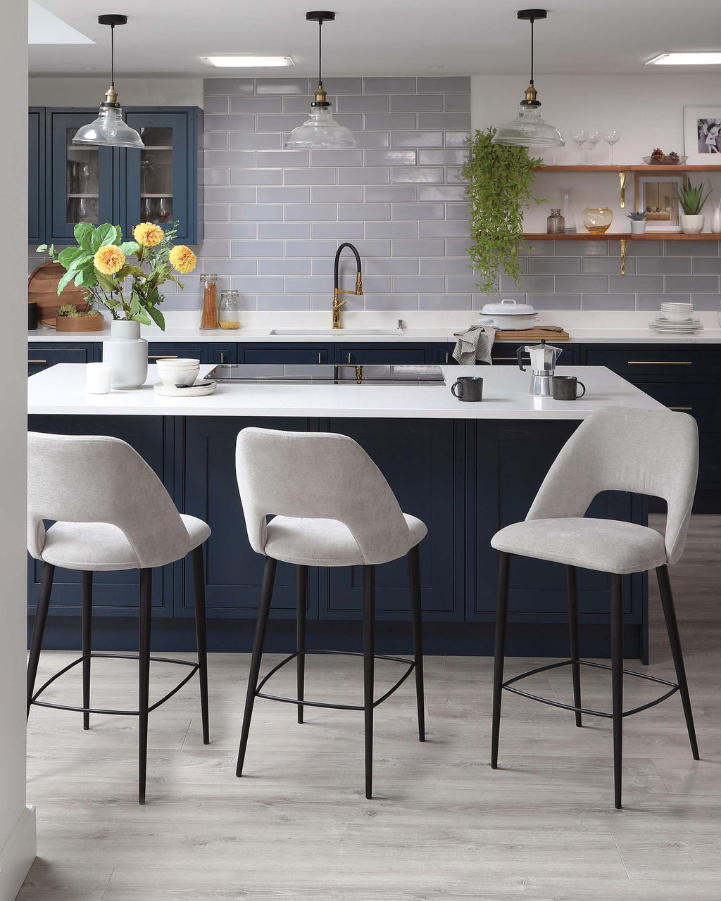 Lottie Mid Grey Fabric Bar Stool