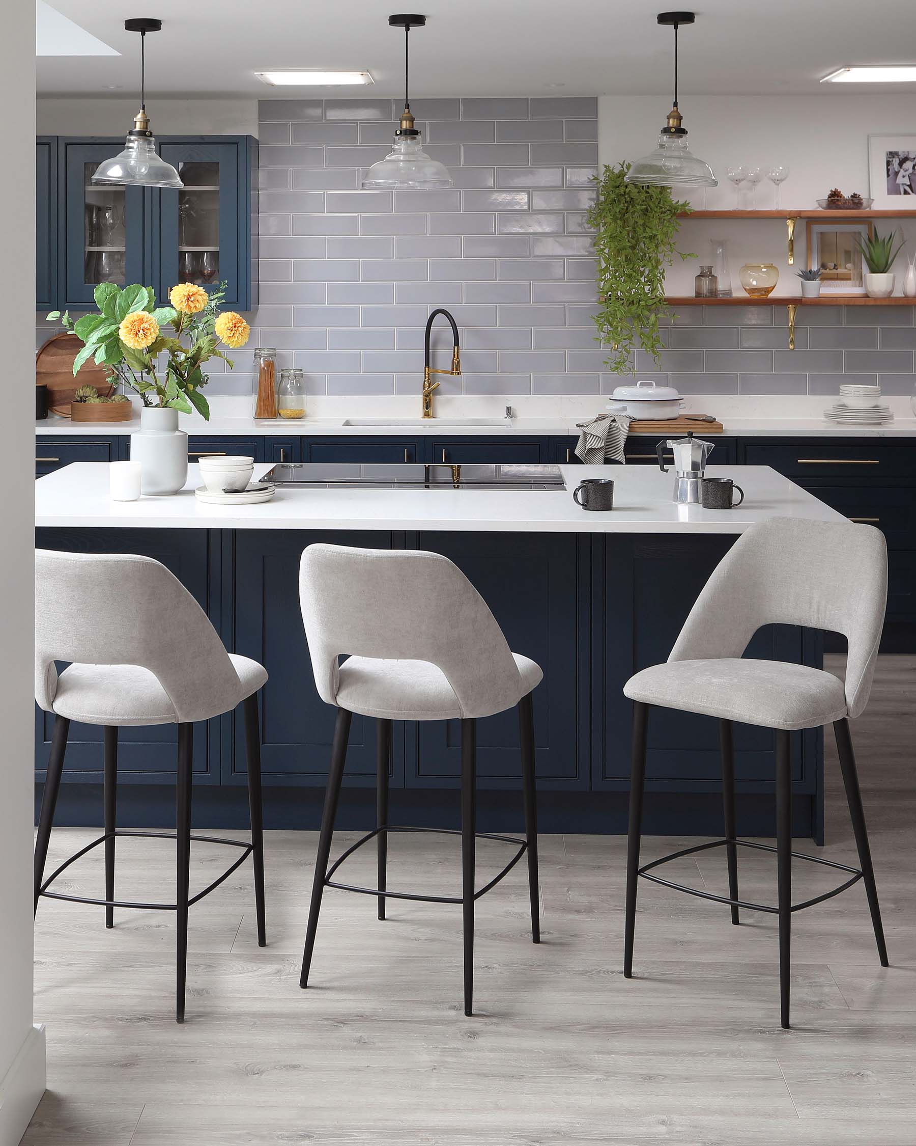 Lottie Mid Grey Fabric Bar Stool