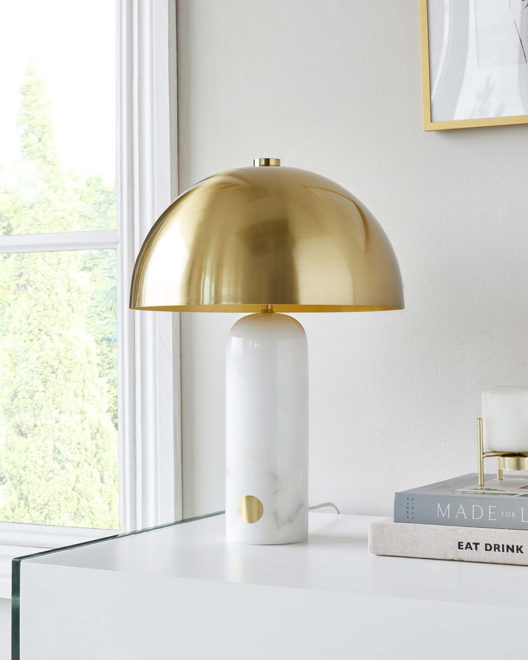 Louis White Marble and Brass Table Lamp