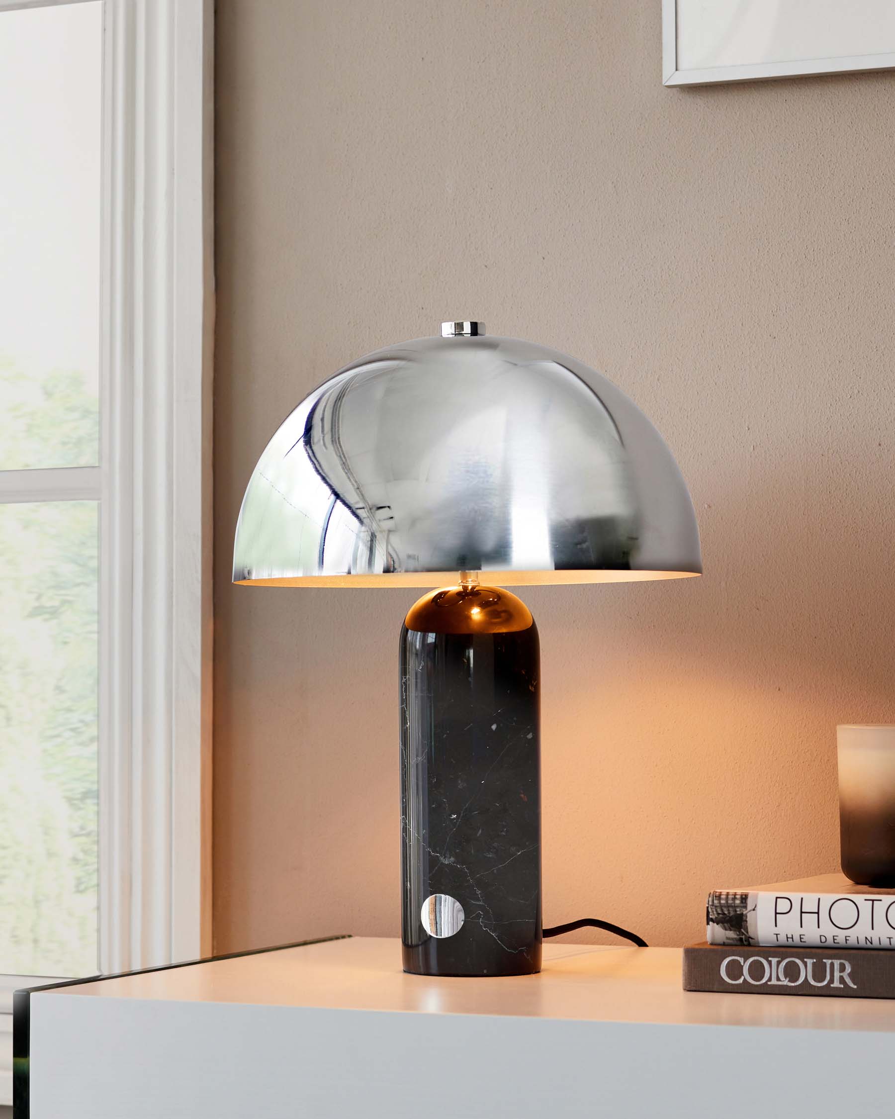 Louis Black Marble and Chrome Table Lamp