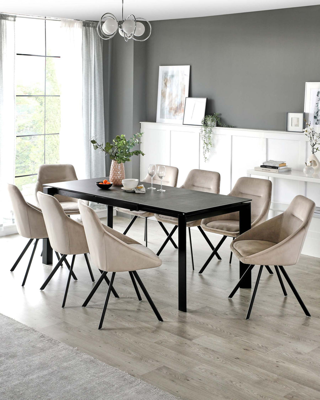 Louis Dark Grey Ceramic Extending 6 To 8 Seater Dining Table