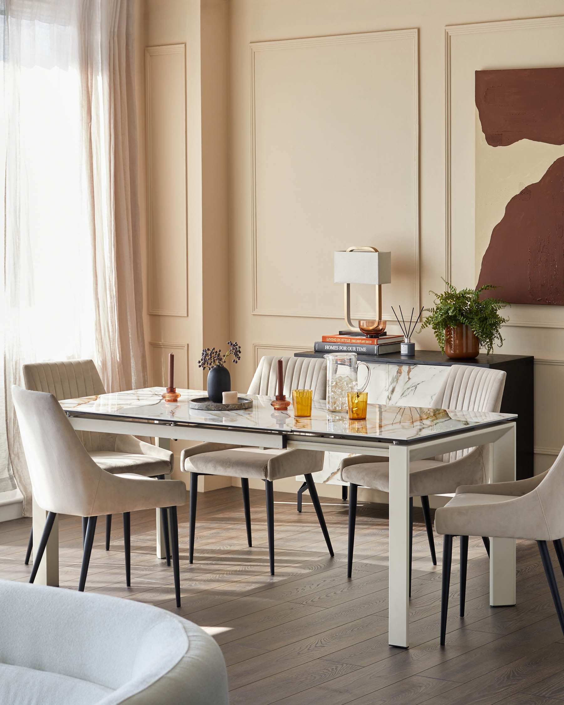 Louis natural ceramic extending 6 to 8 seater dining table