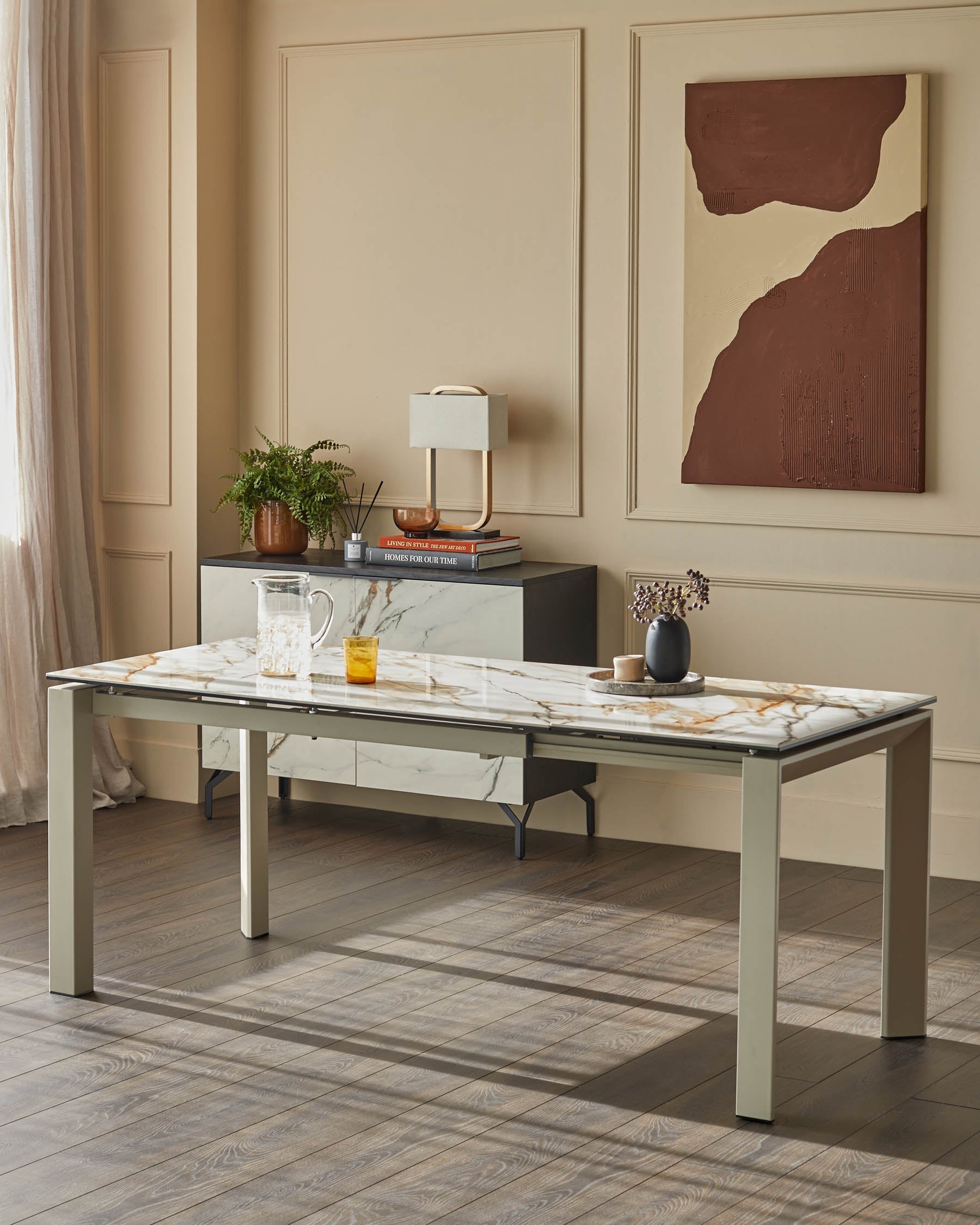 Louis natural ceramic extending 6 to 8 seater dining table