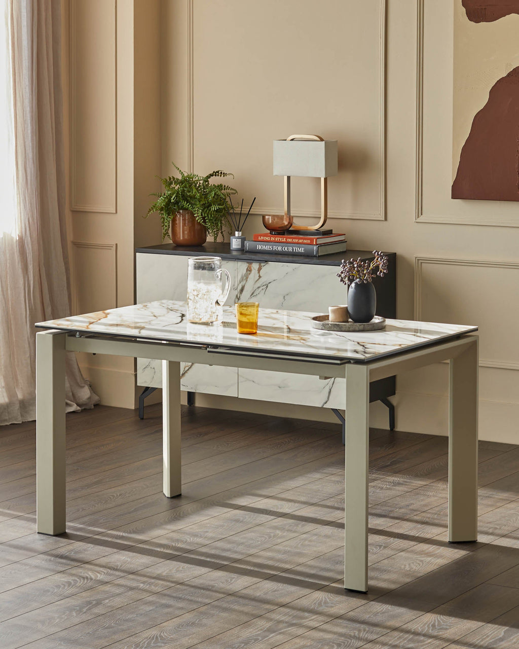 Louis natural ceramic extending 6 to 8 seater dining table