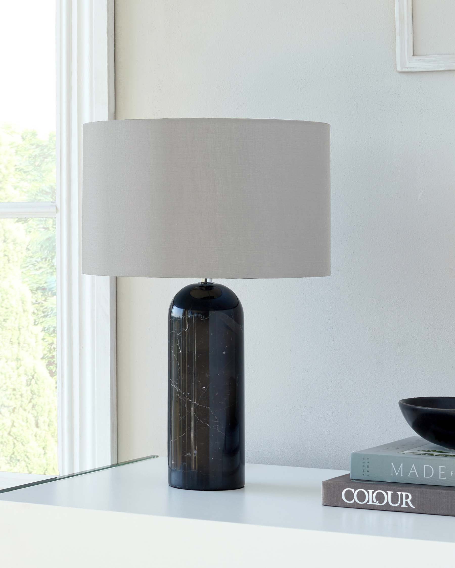 Louis Black Marble Shaded Table Lamp With Light Grey Shade
