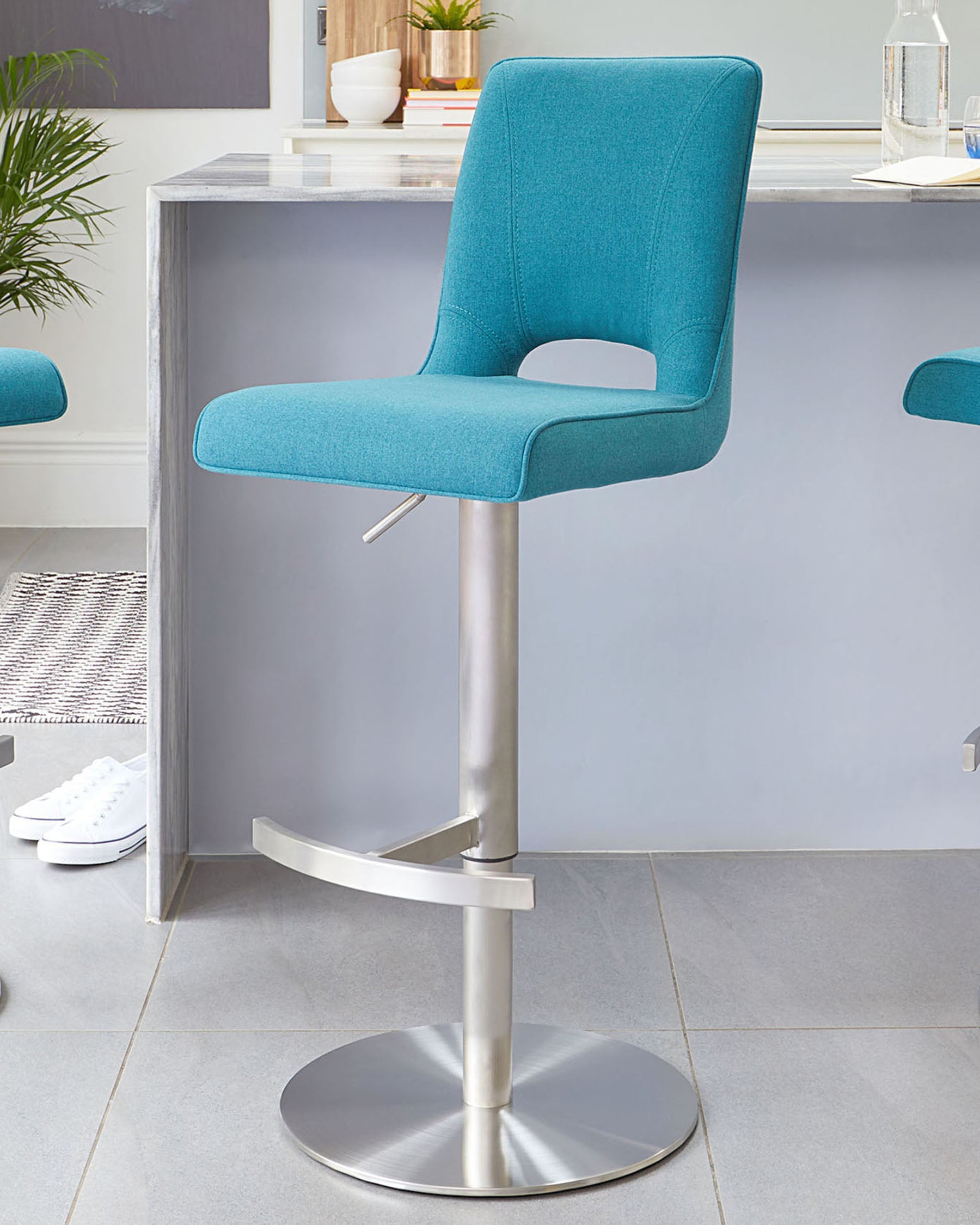 Ludo Teal Fabric Gas Lift Bar Stool