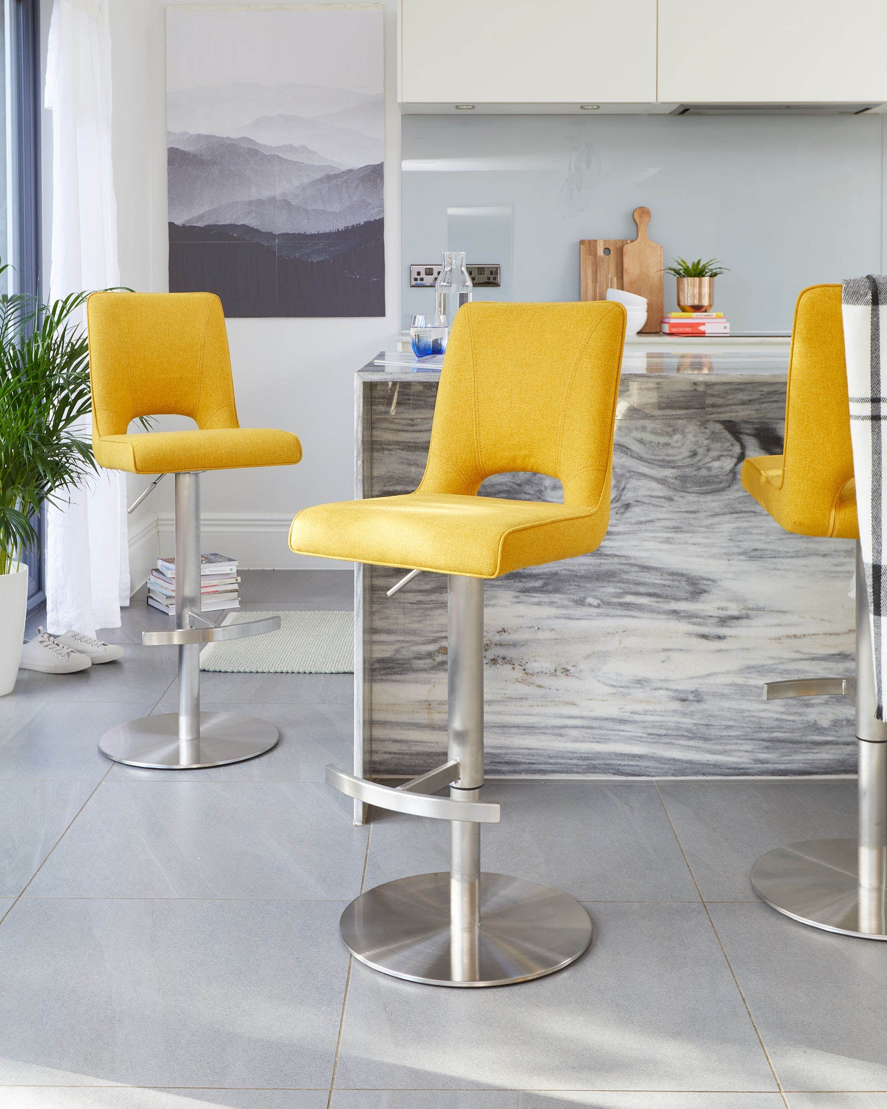 Ludo Yellow Fabric Gas Lift Bar Stool