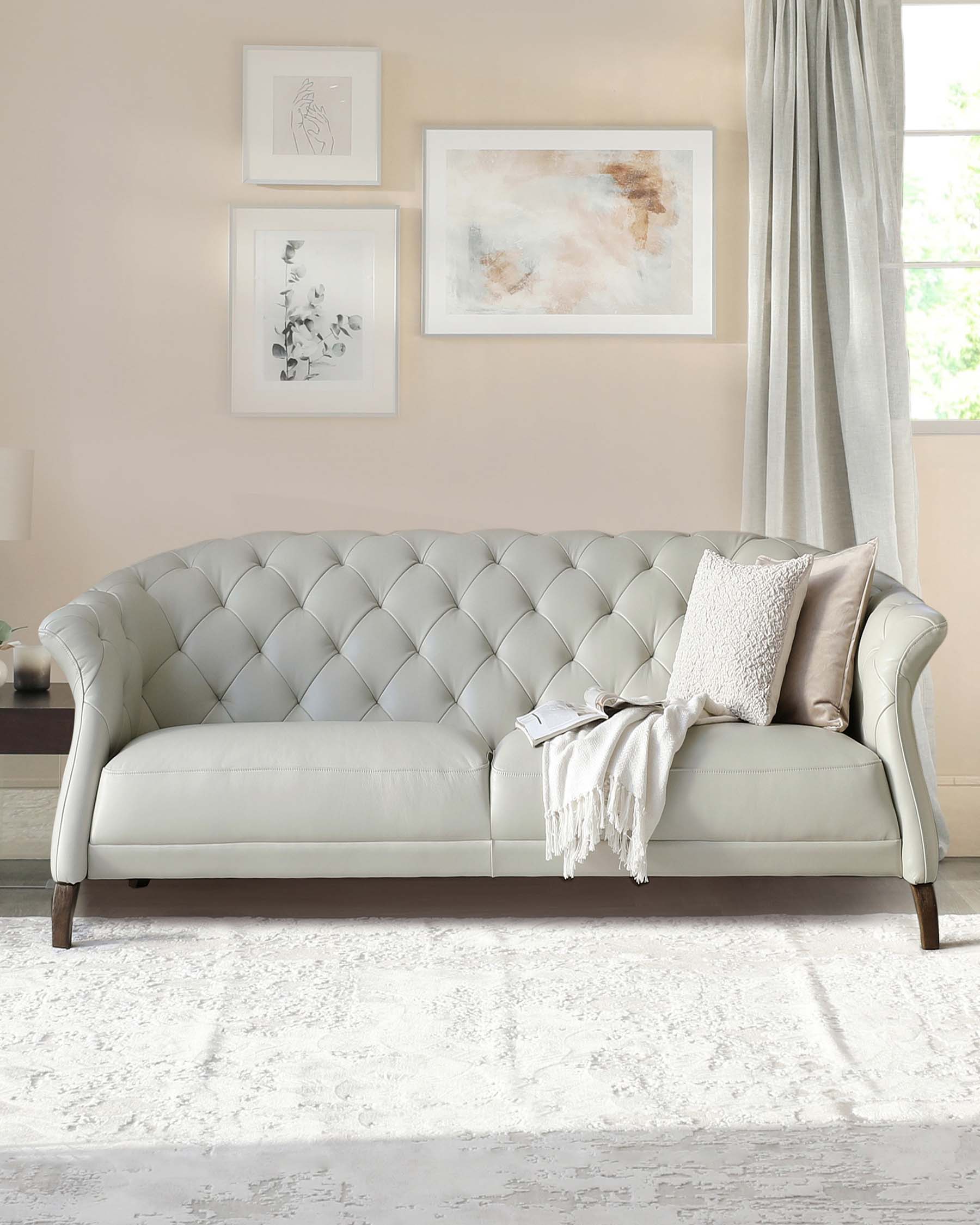Luxe Natural Grey Leather 2 Seater Sofa