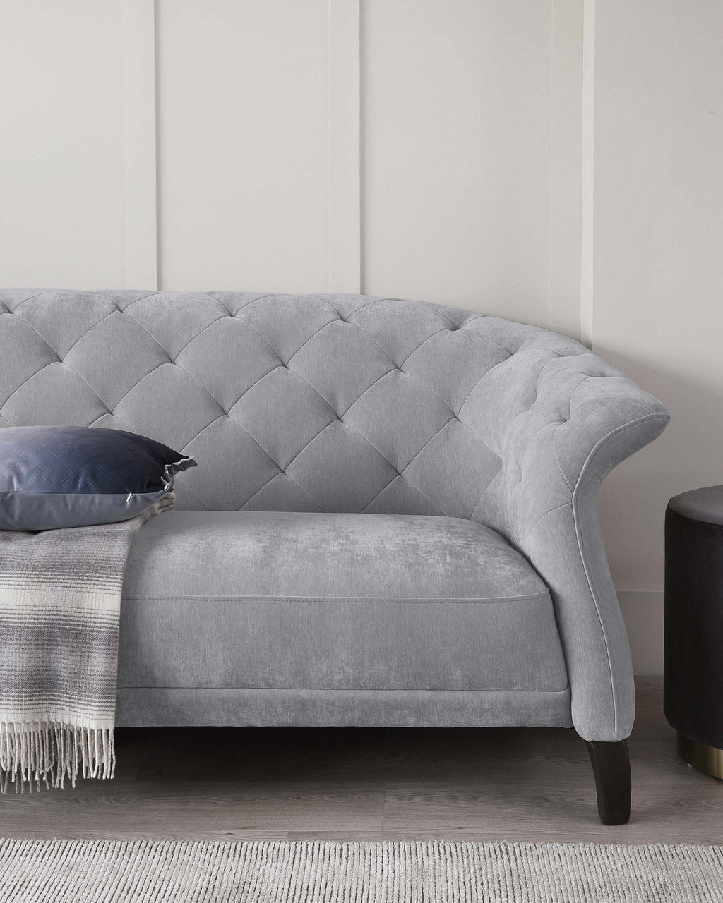 Luxe Modern Large 3 Seater Mid Grey Fabric Chesterfield Sofa