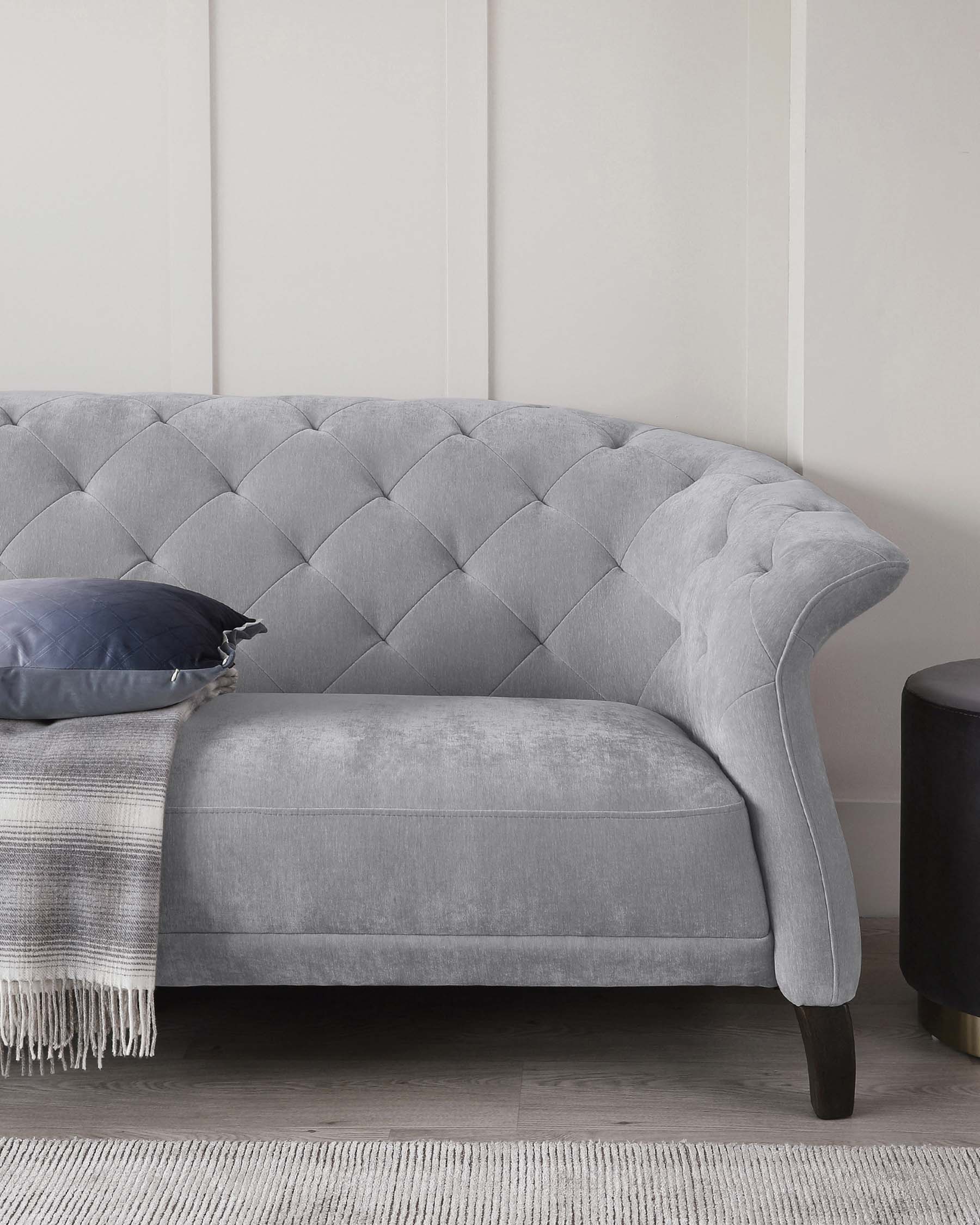 Luxe Modern Large 3 Seater Mid Grey Fabric Chesterfield Sofa