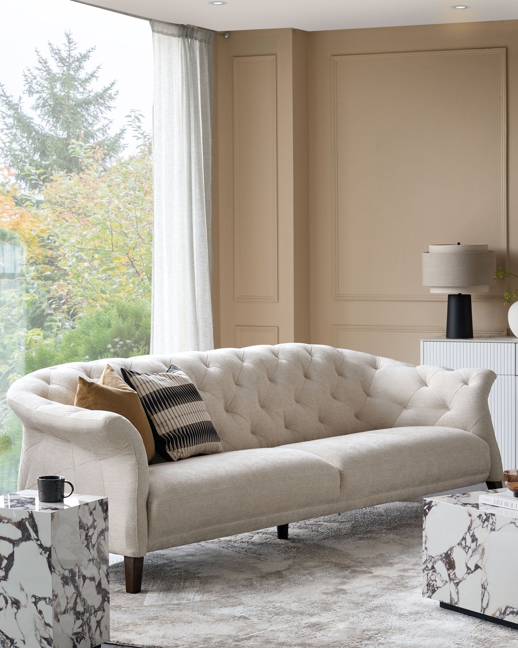 Luxe ivory chenille 3 seater sofa