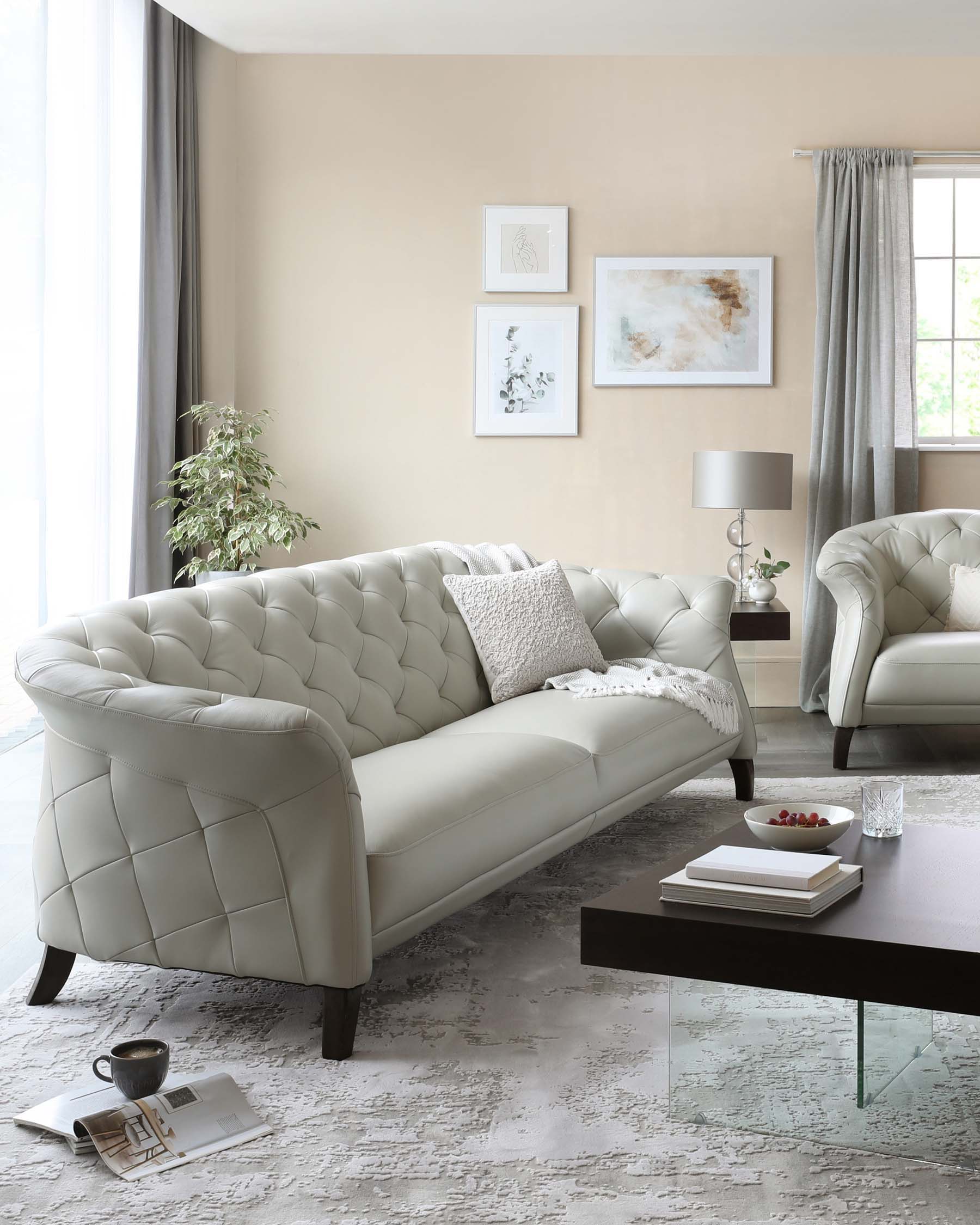 Luxe Natural Grey Leather 2 Seater Sofa