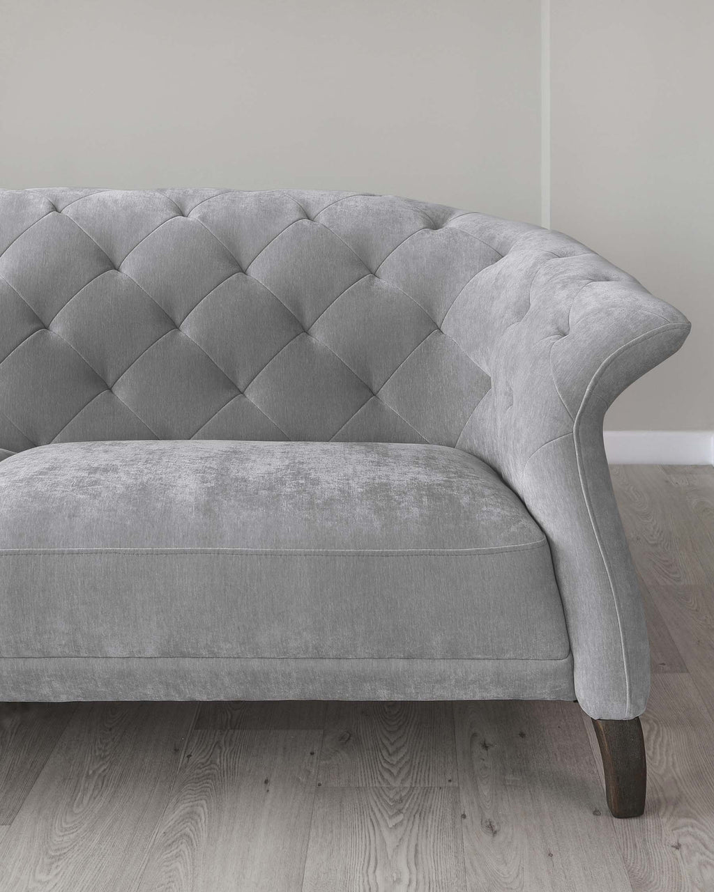Luxe Modern Large 3 Seater Mid Grey Fabric Chesterfield Sofa