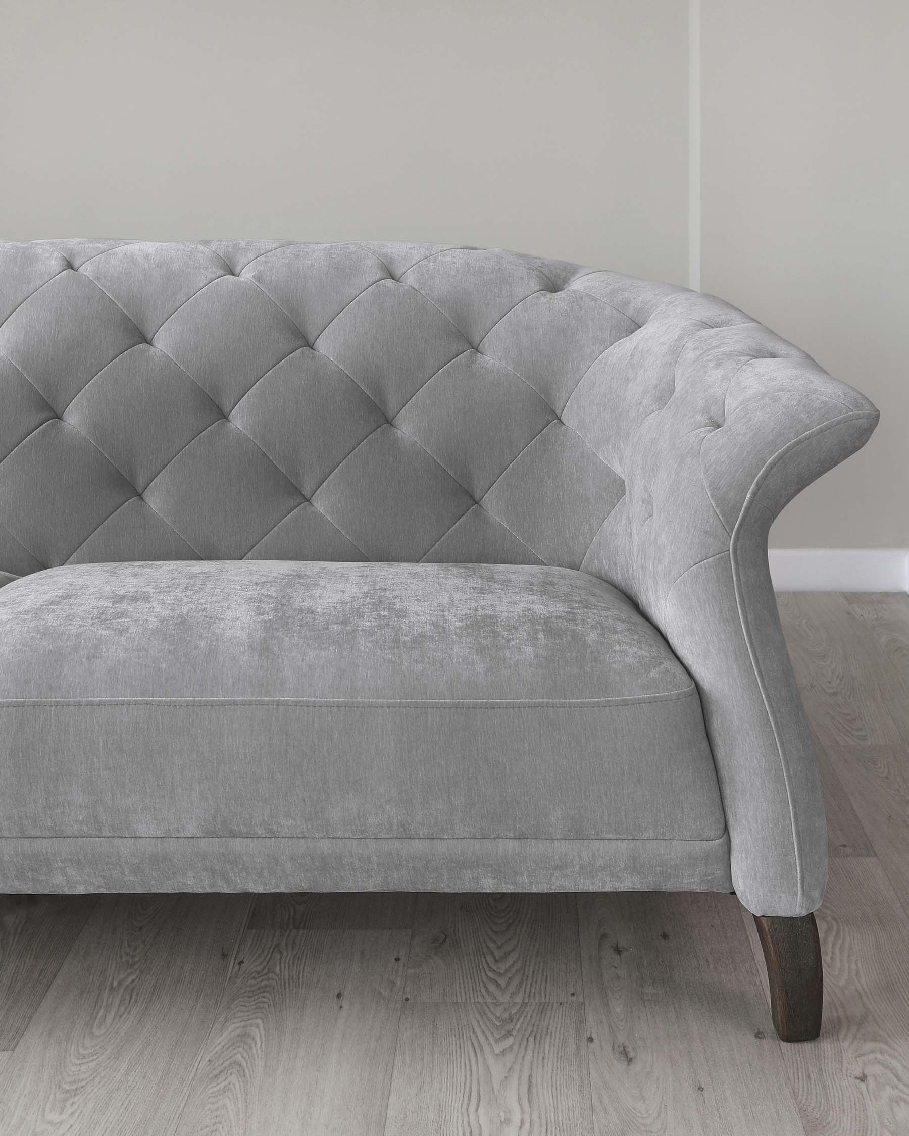 Luxe Modern Large 3 Seater Mid Grey Fabric Chesterfield Sofa
