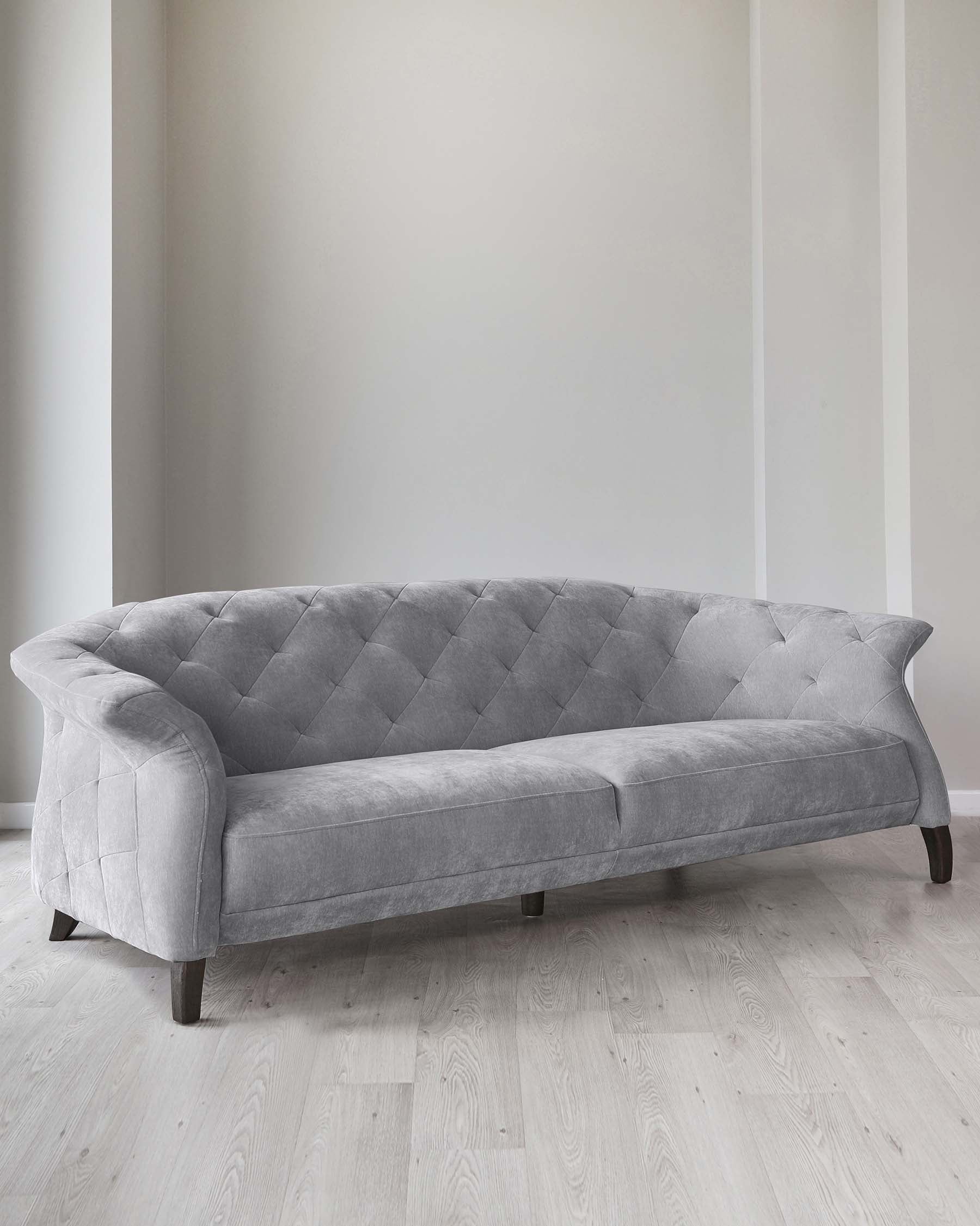 Luxe Modern Large 3 Seater Mid Grey Fabric Chesterfield Sofa