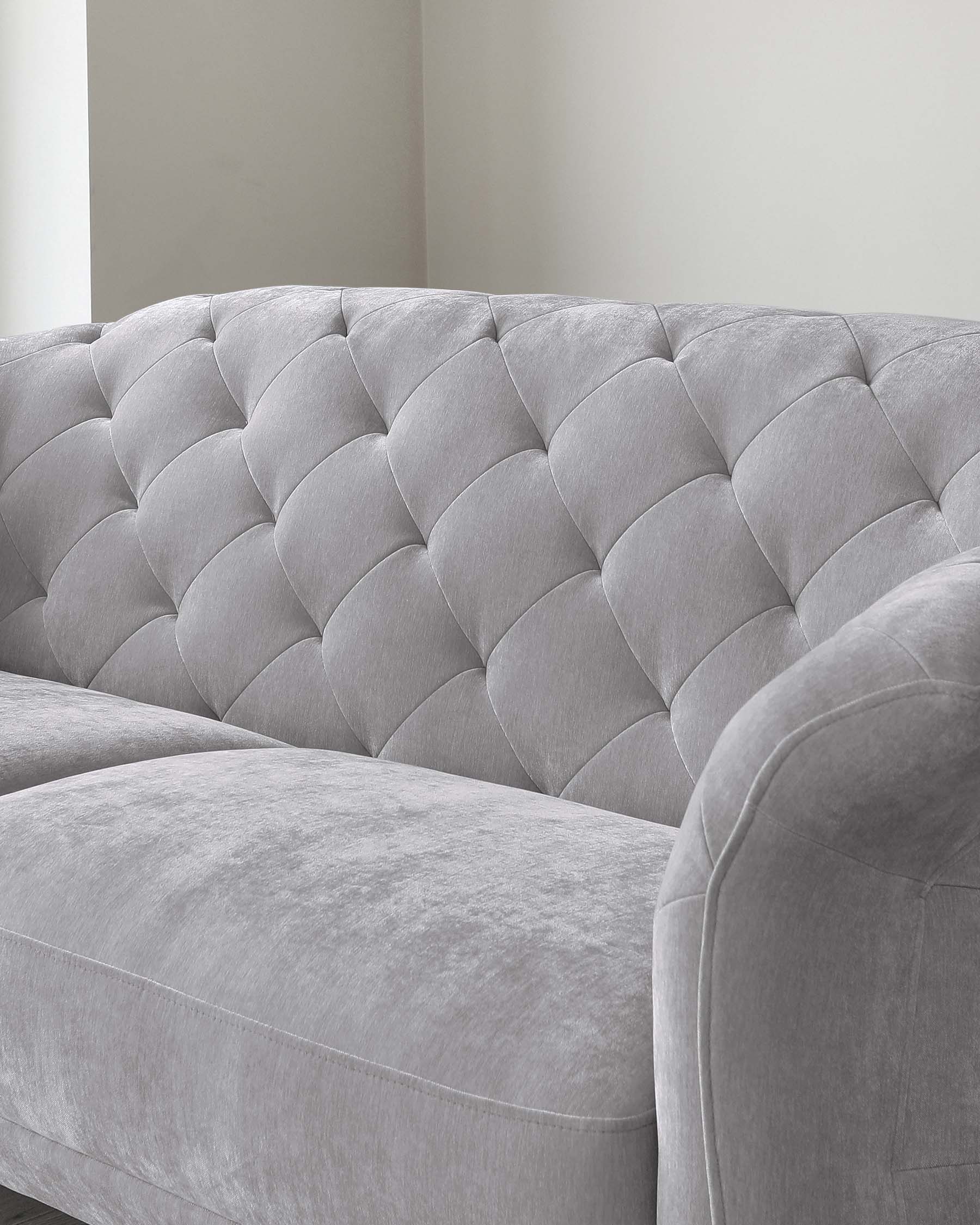 Luxe Modern Large 3 Seater Mid Grey Fabric Chesterfield Sofa