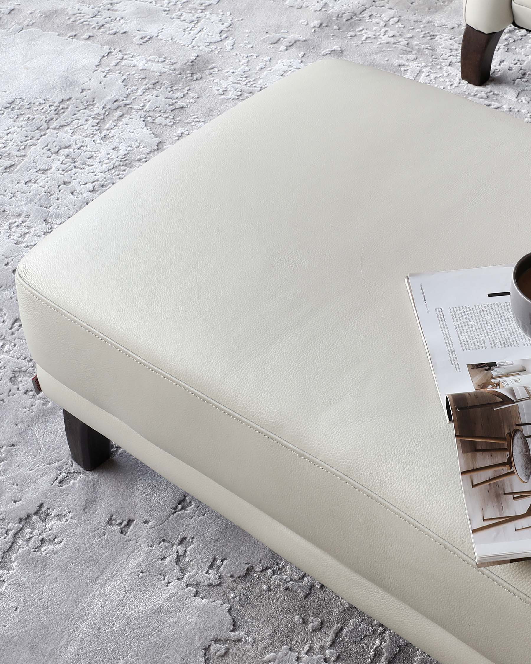 Luxe Modern Natural Grey Leather With Dark Wood Leg Footstool