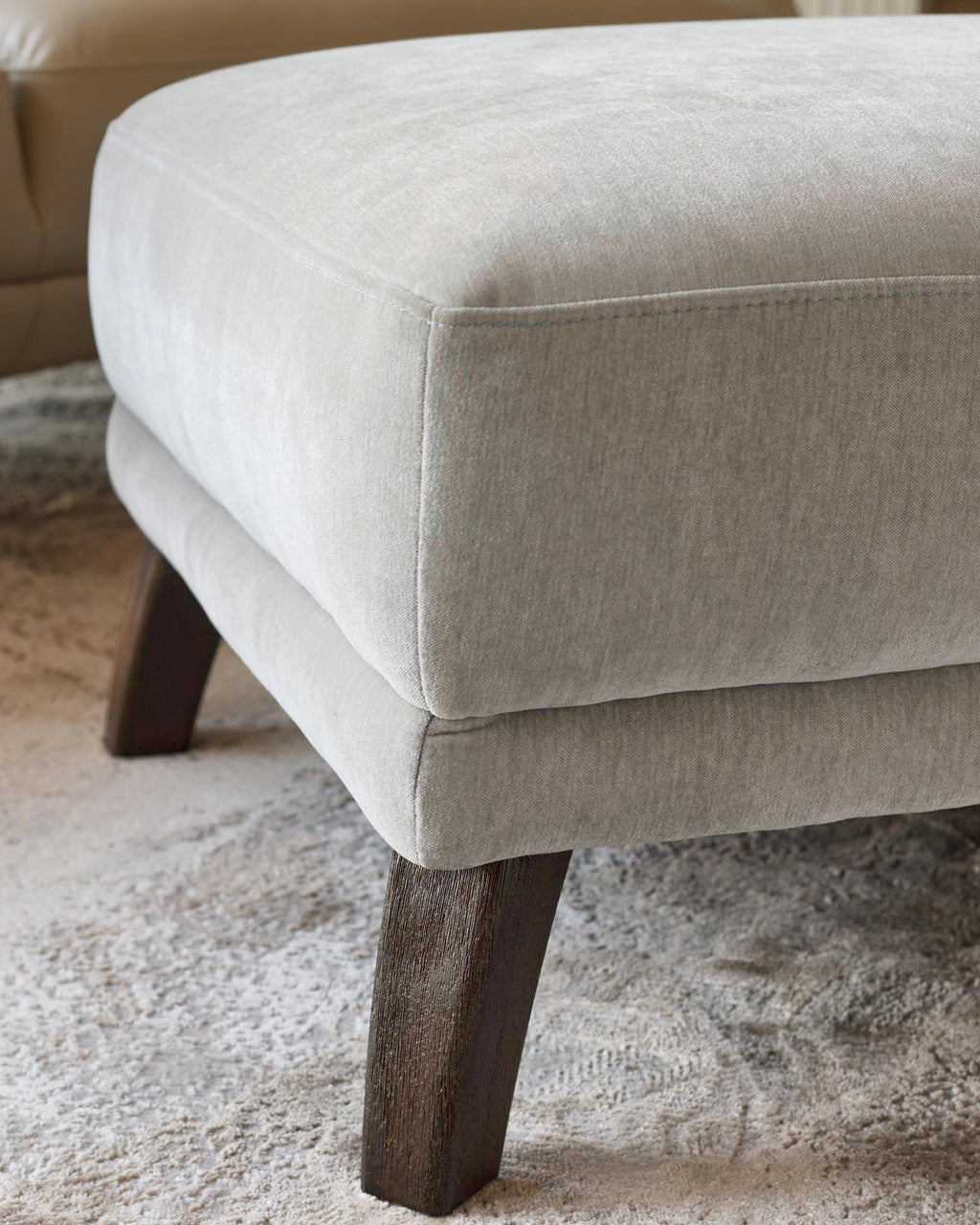 Luxe Modern Light Grey Fabric Footstool