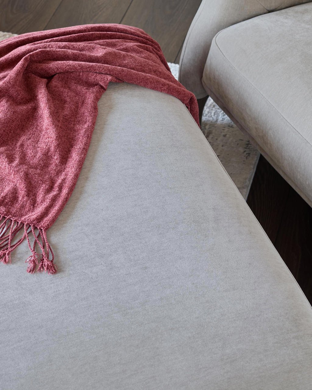 Luxe Modern Light Grey Fabric Footstool