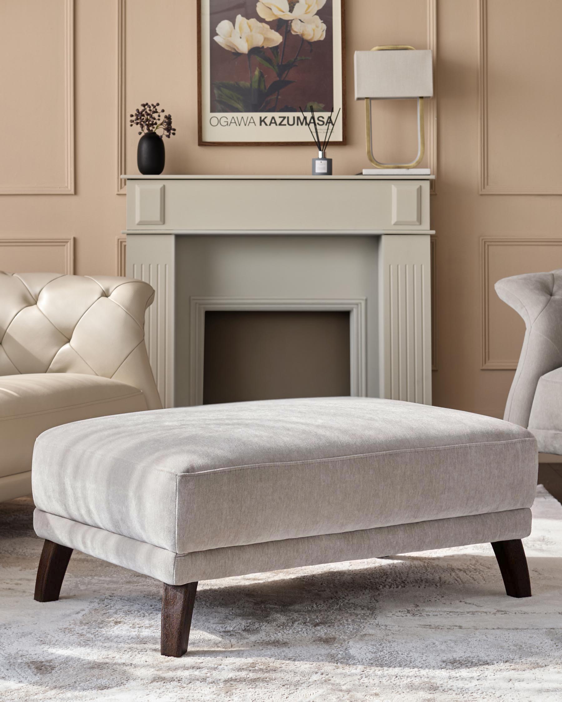 Luxe Modern Light Grey Fabric Footstool