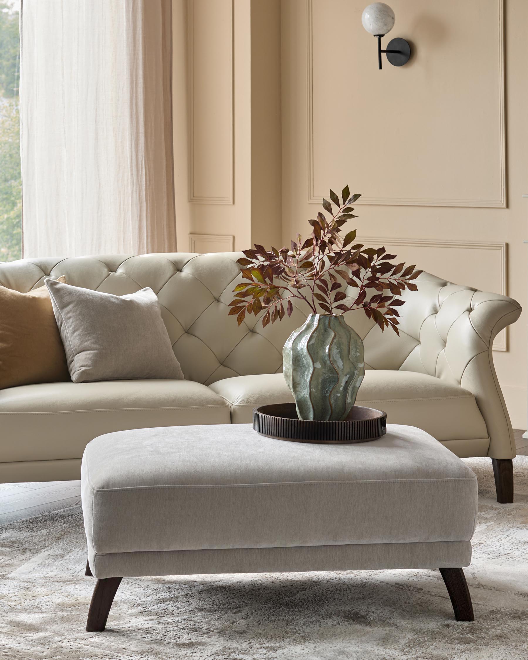 Luxe Modern Light Grey Fabric Footstool