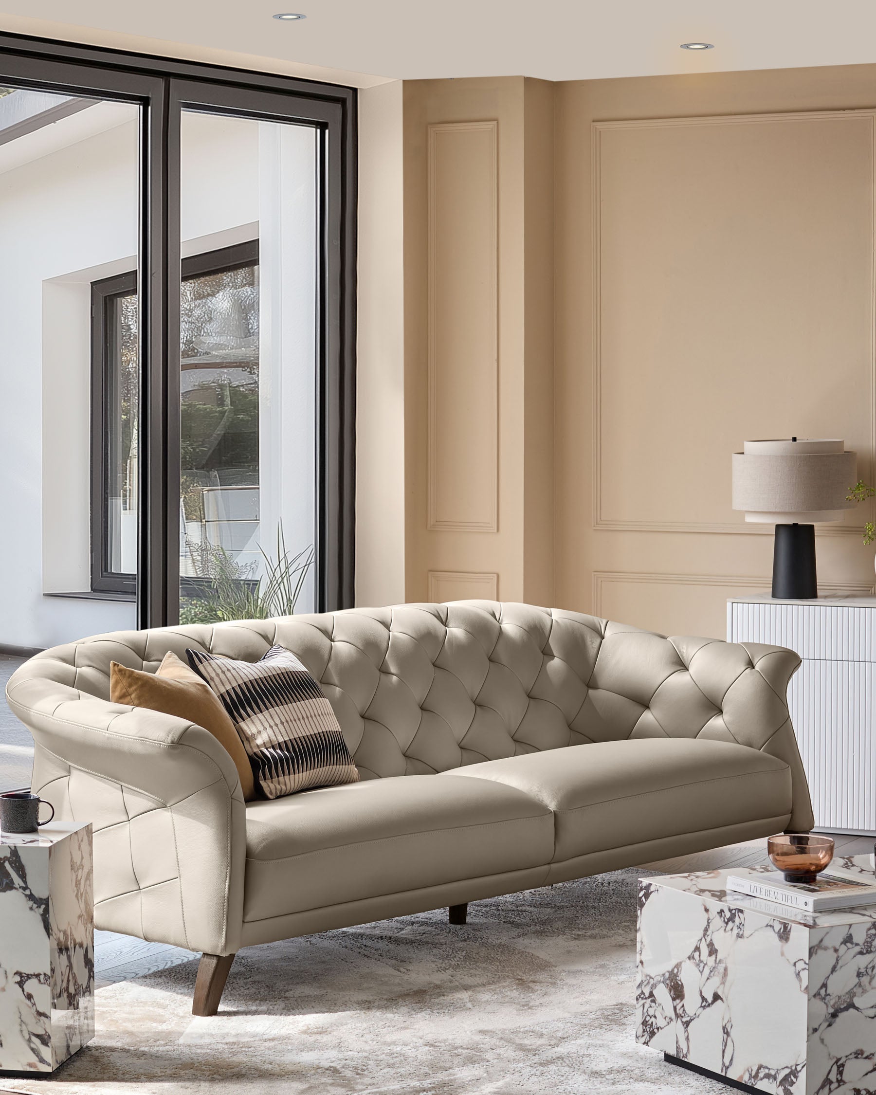 Luxe natural leather 3 seater sofa