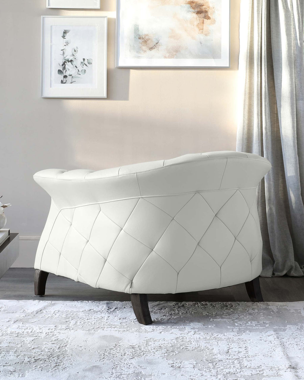 Luxe Modern White Leather And Dark Wood Leg Armchair