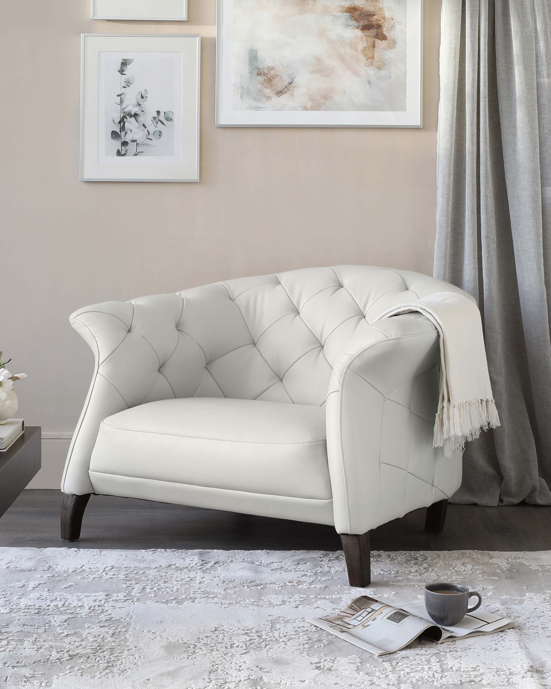 Luxe Modern White Leather And Dark Wood Leg Armchair