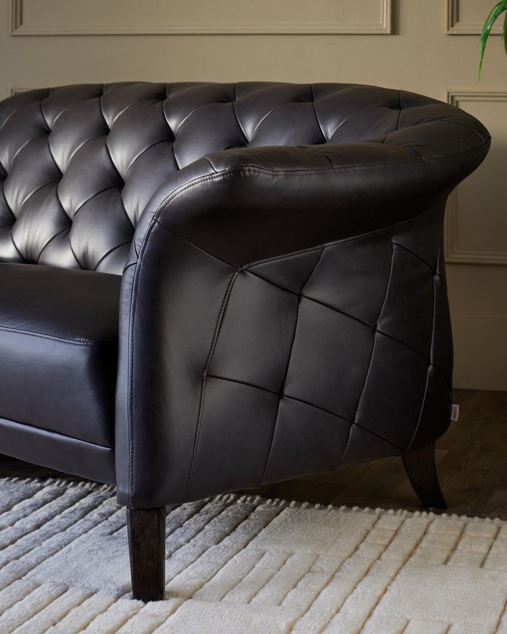 Luxe black leather 2 seater sofa