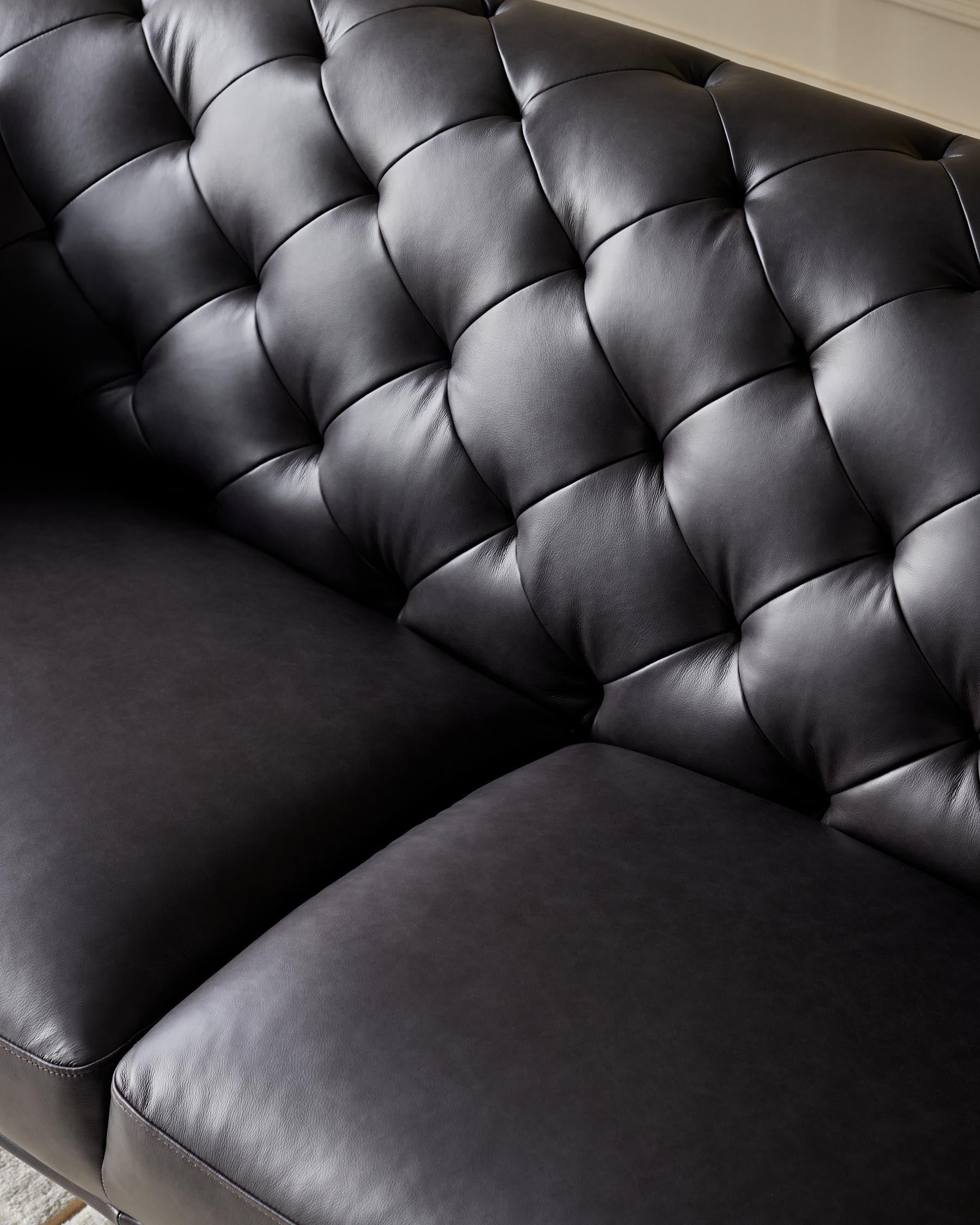 Luxe black leather 2 seater sofa