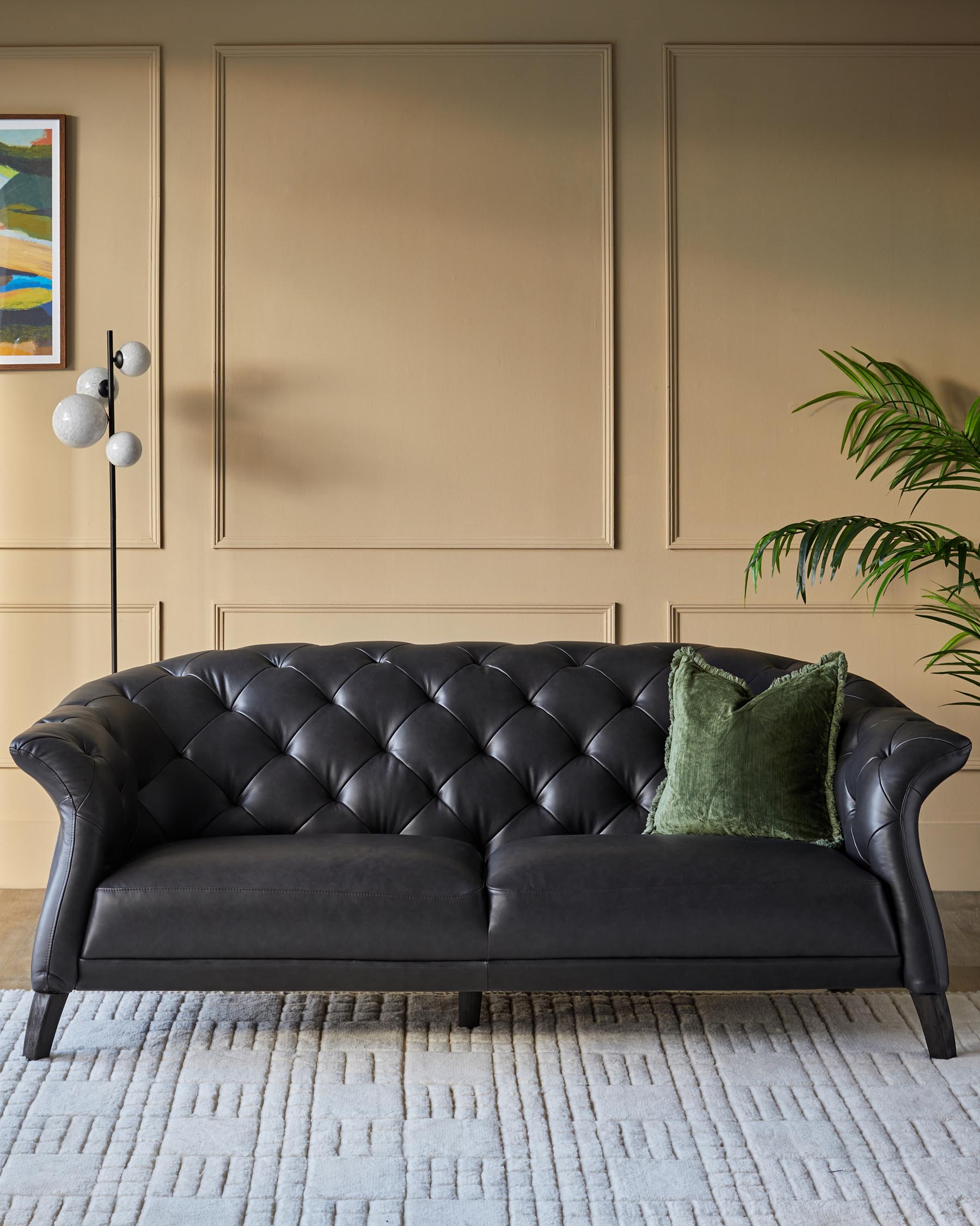 Luxe black leather 2 seater sofa