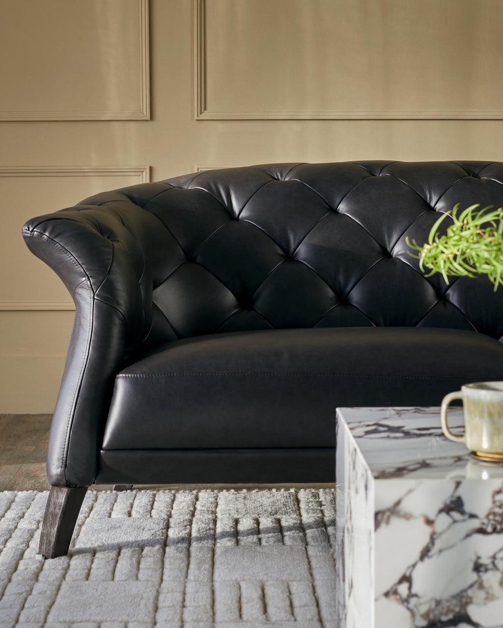 Luxe black leather 2 seater sofa