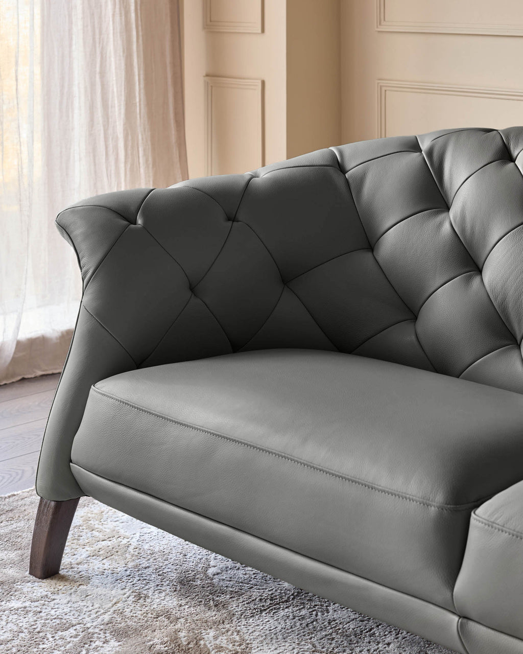 Luxe Dark Grey Leather 2 Seater Sofa