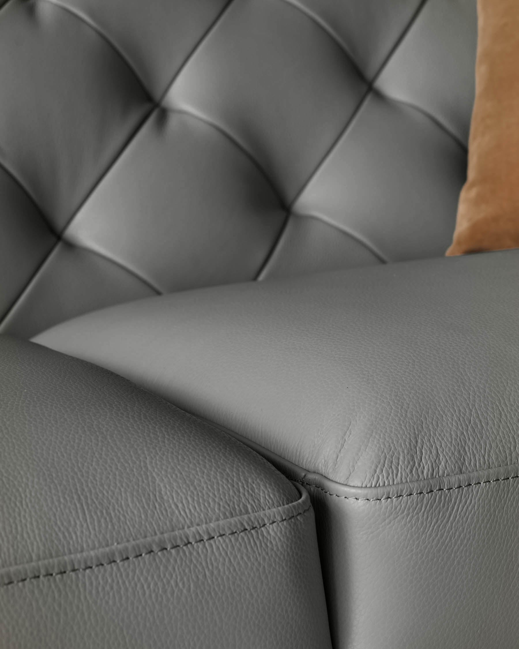 Luxe Dark Grey Leather 2 Seater Sofa