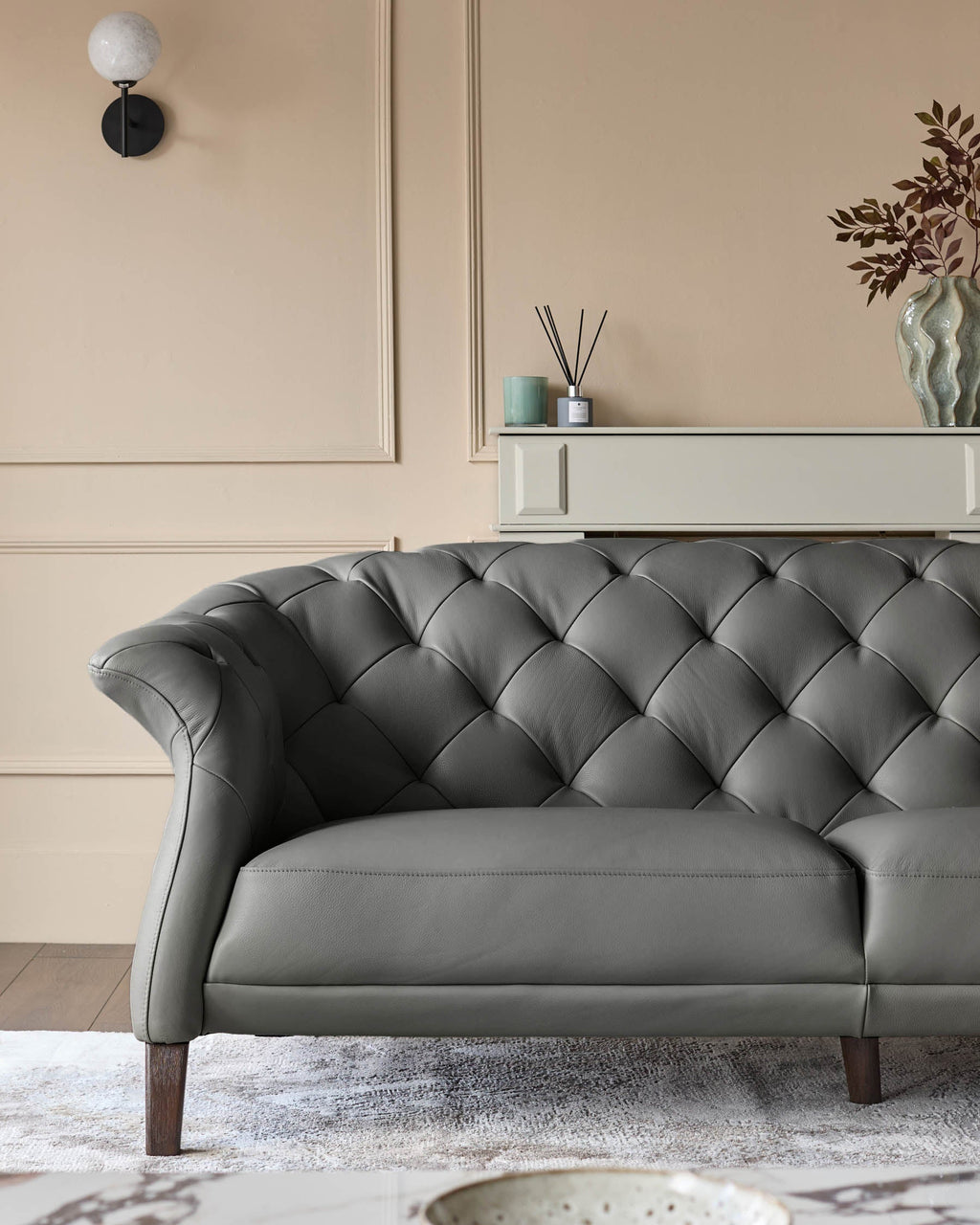 Luxe Dark Grey Leather 2 Seater Sofa