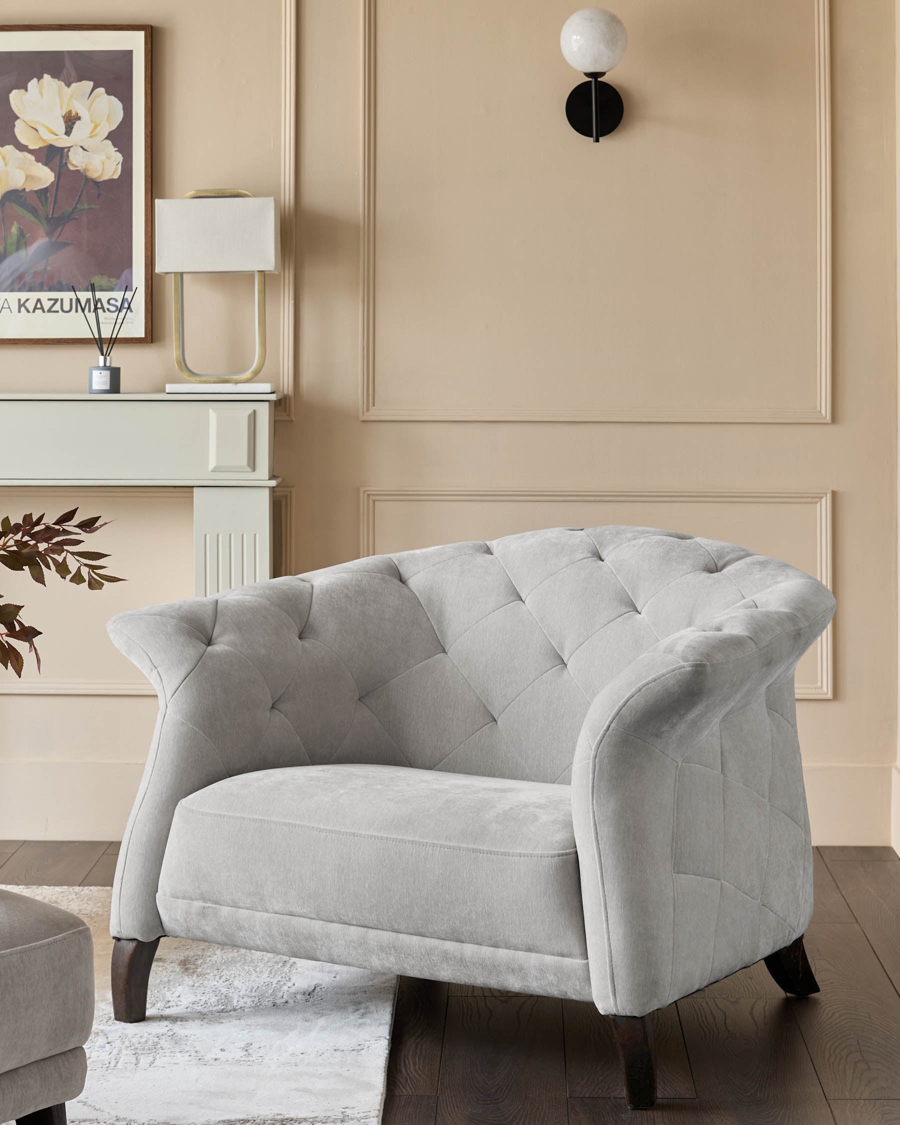 Luxe Light Grey Fabric Armchair