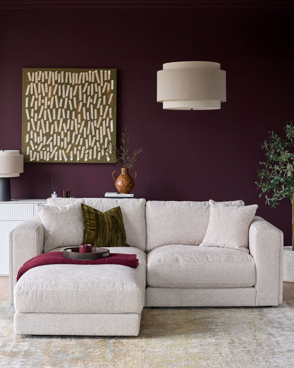 Lynetta natural weave 3 seater sofa with footstool