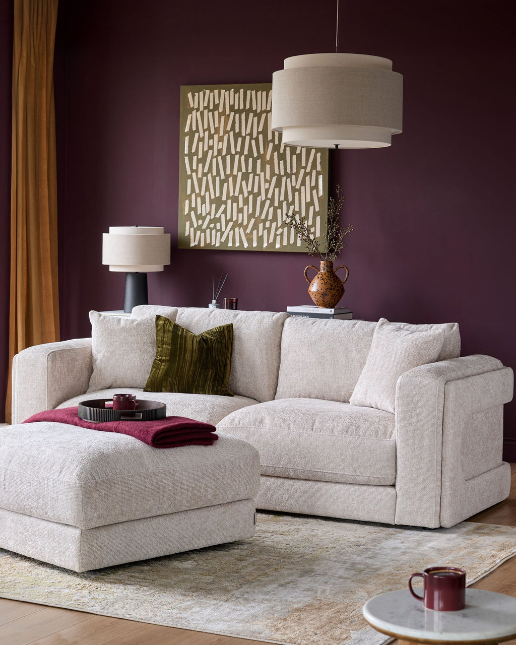 Lynetta natural weave 3 seater sofa with footstool