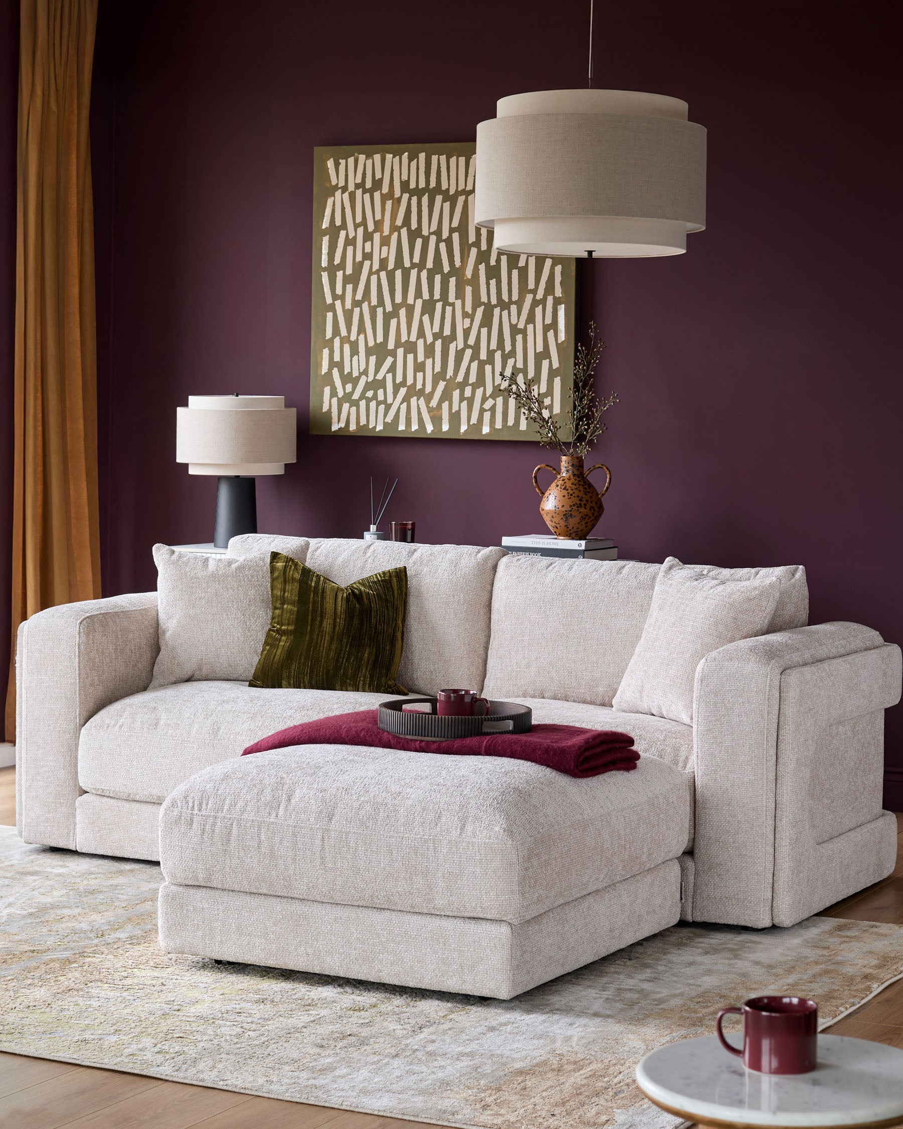 Lynetta natural weave 3 seater sofa with footstool