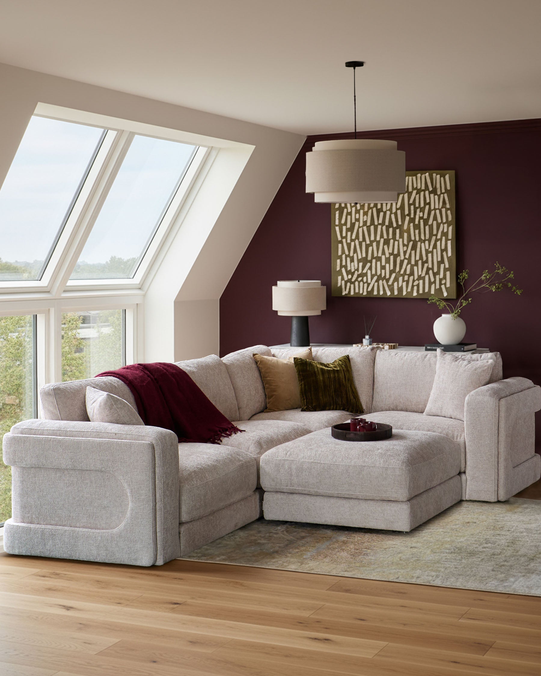 Lynetta natural weave small corner sofa with footstool