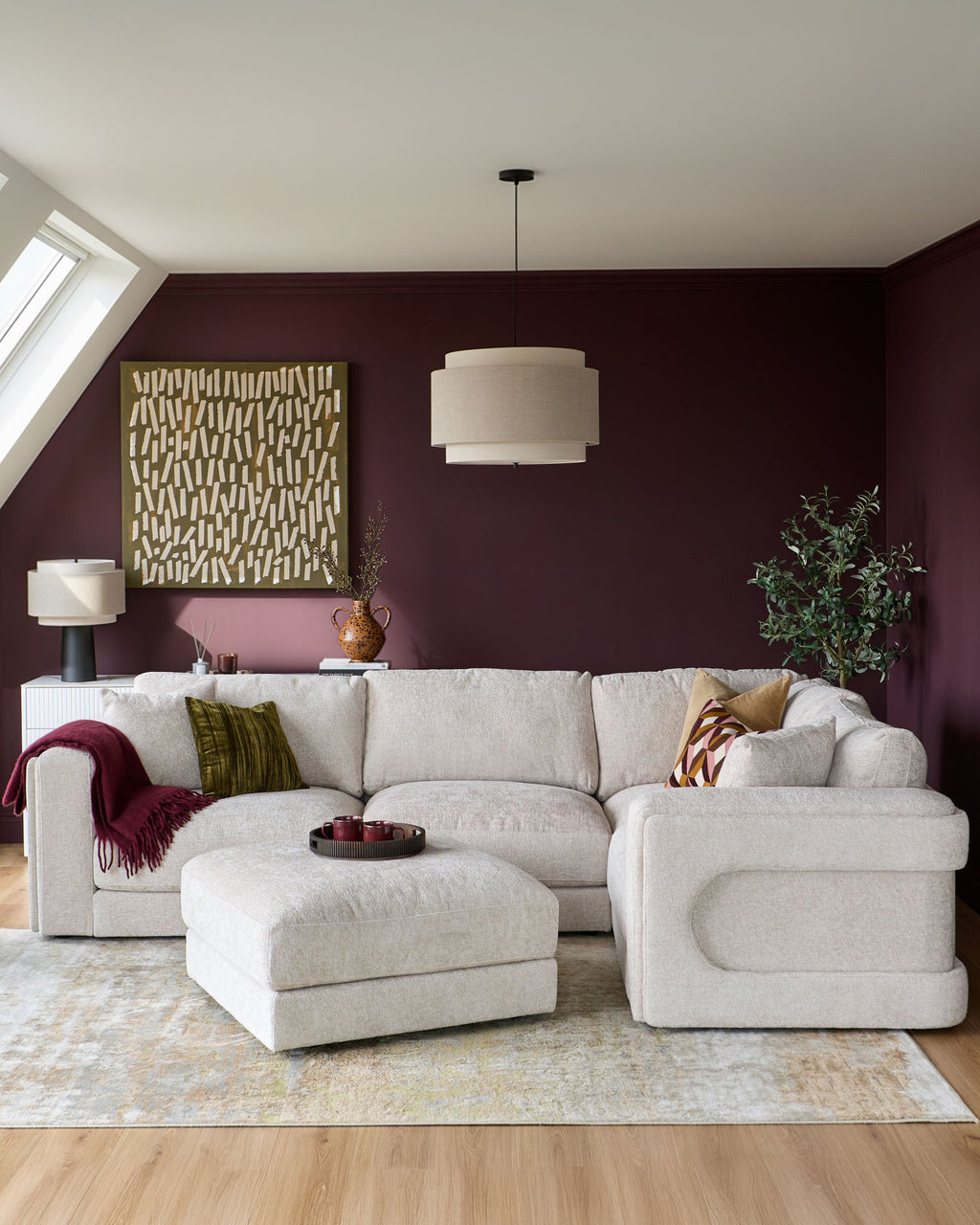 Lynetta natural weave small corner sofa with footstool