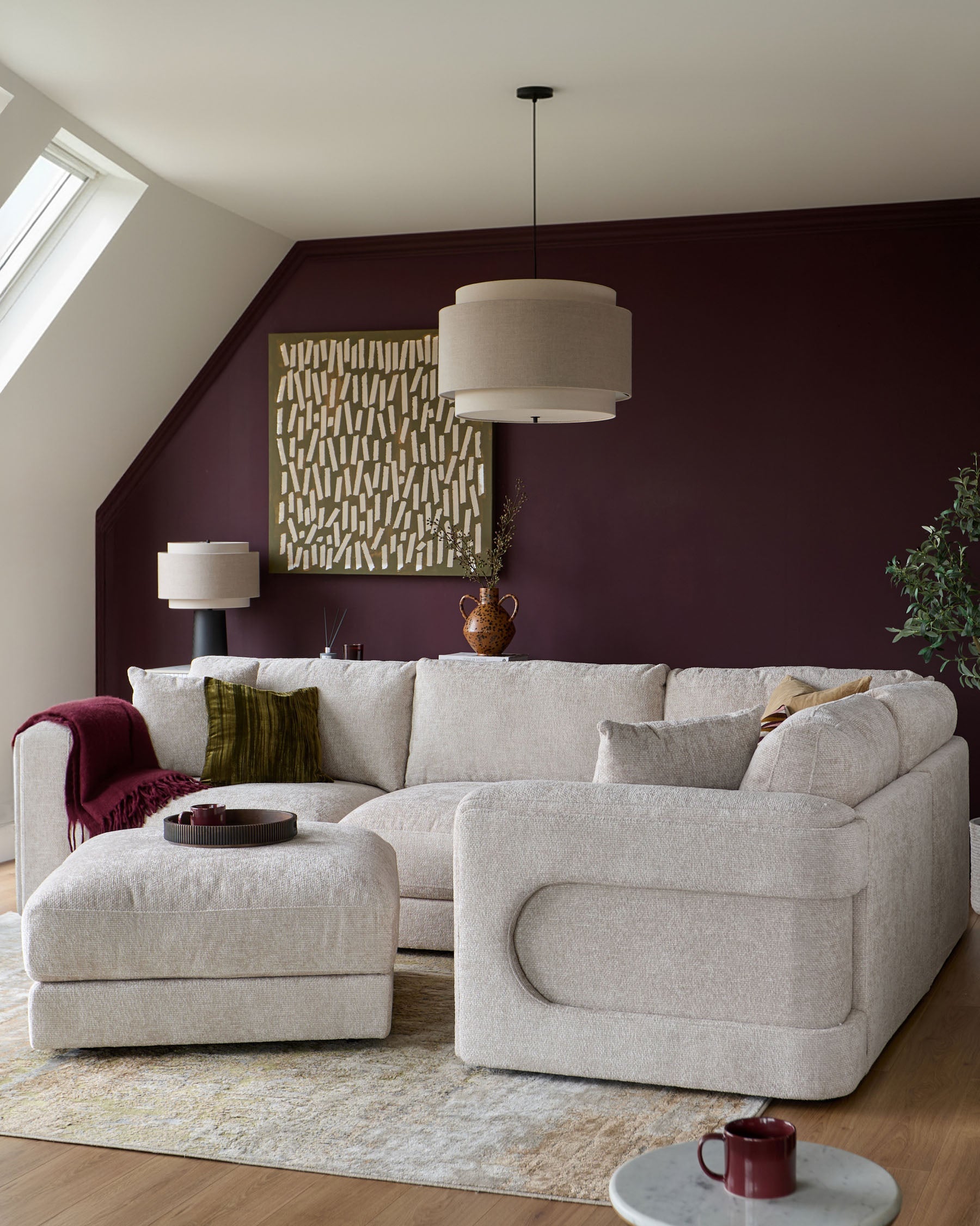 Lynetta natural weave small corner sofa with footstool