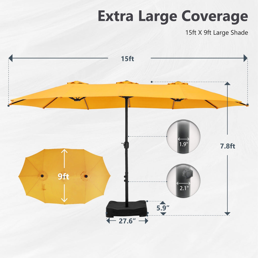 MAISON ARTS 15ft Double-Sided Patio Extra Large Twin Umbrella with Base Included